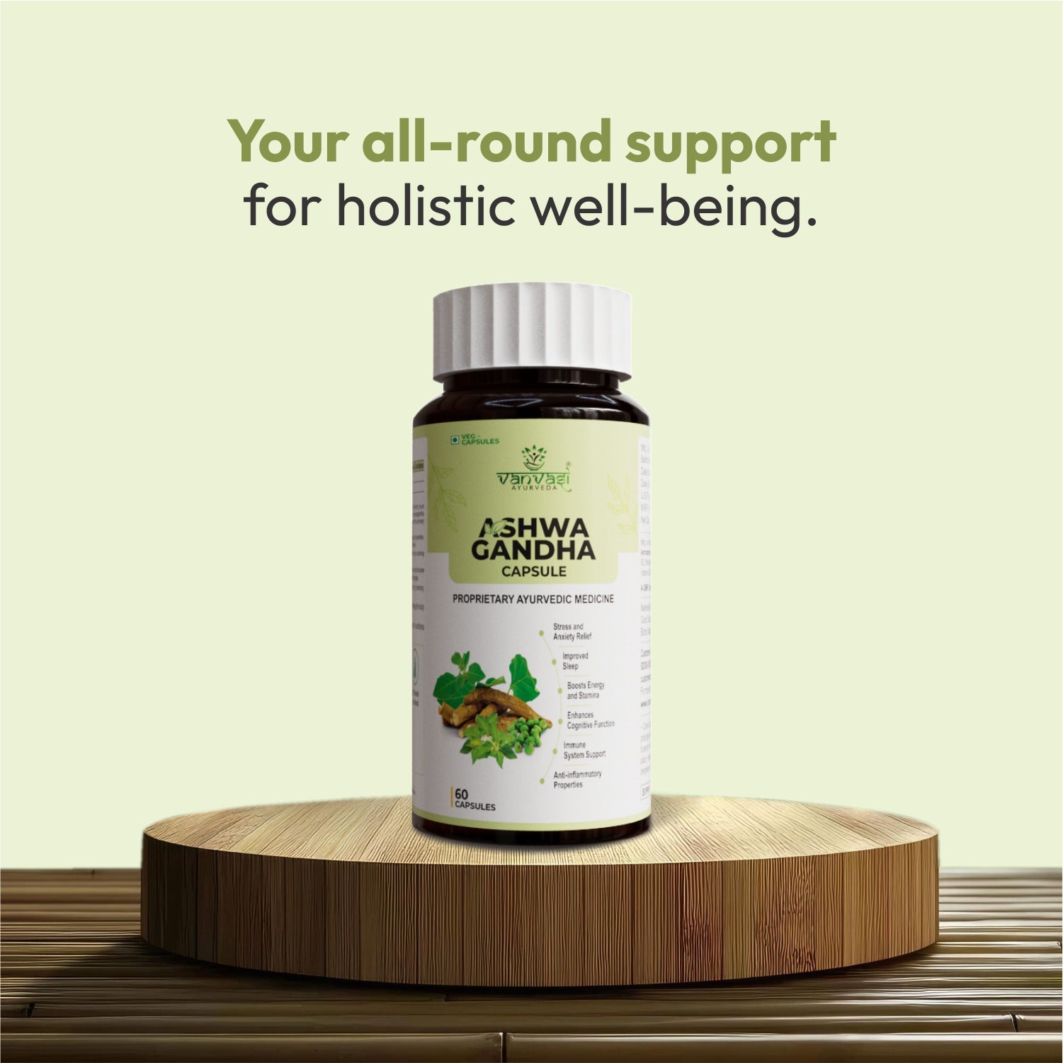 Ashwagandha capsules help reduce stress and anxiety, promote deeper and restful sleep, boosts energy and stamina, and supports a stronger immune system. A natural daily supplement to keep your mind calm, body energized, and overall health balanced.