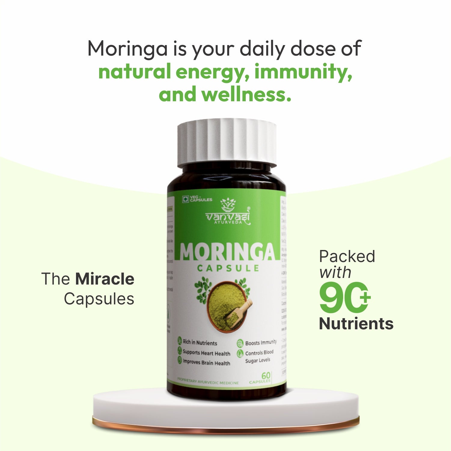 Moringa capsules provide a natural boost of energy, supports immune health, enhances digestion, and delivers powerful antioxidants. Rich in essential vitamins and minerals, they also support healthy skin and hair, helping you feel active, nourished, and balanced every day.