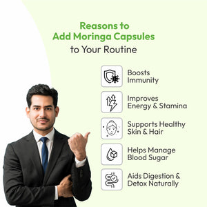 Moringa capsules provide a natural boost of energy, supports immune health, enhances digestion, and delivers powerful antioxidants. Rich in essential vitamins and minerals, they also support healthy skin and hair, helping you feel active, nourished, and balanced every day.