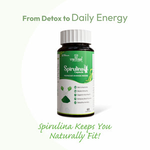 Spirulina capsules deliver a powerful dose of plant-based protein, essential vitamins, and antioxidants. They supports immunity, improves digestion, and promotes detoxification. Spirulina also supports heart health and enhances brain function, keeping your body strong, nourished, and revitalized.