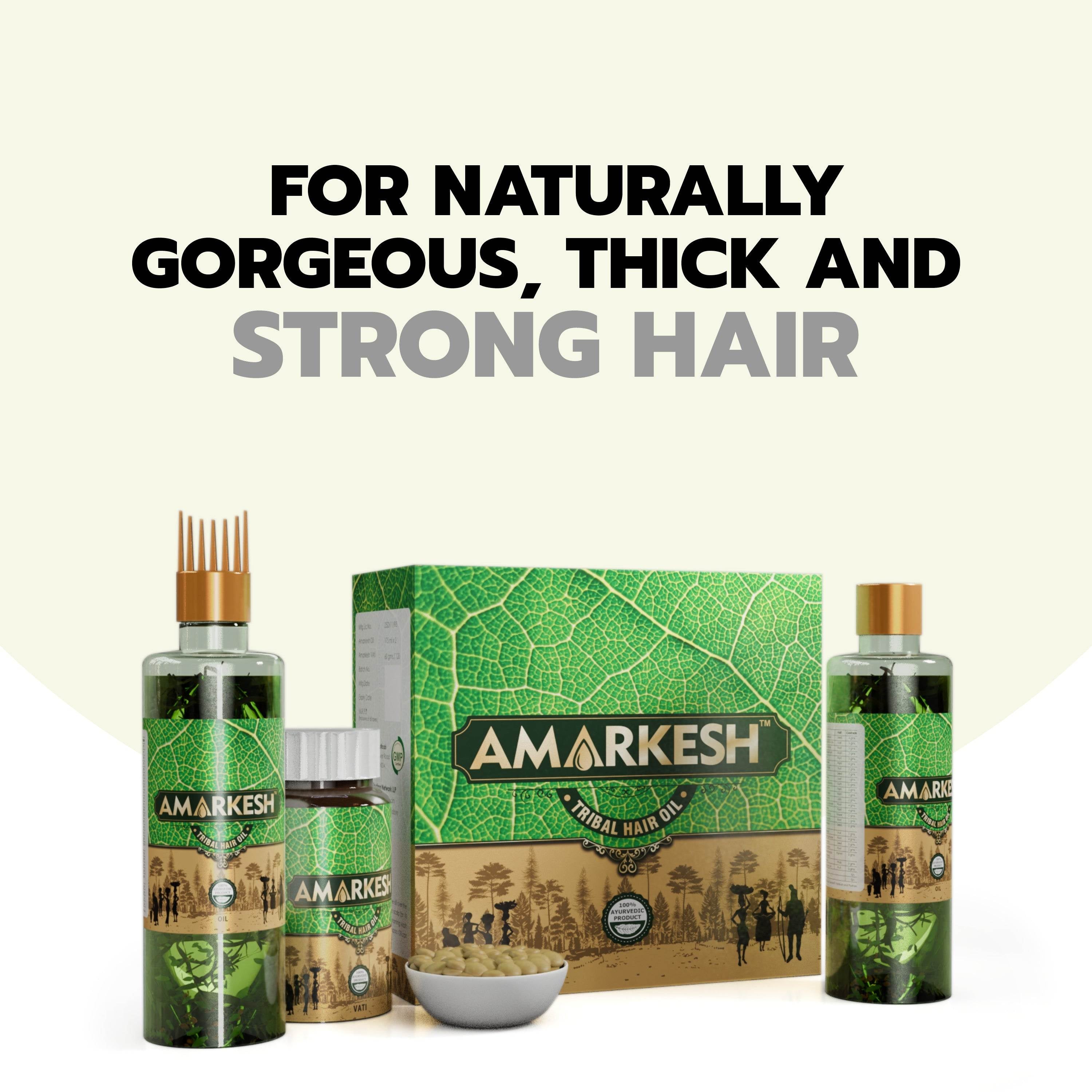 Vanvasi Ayurveda Amarkesh Tribal Hair Oil, made with Bhringraj, Amla & Brahmi, promotes hair growth, controls hair fall & treats gray Hair. This herbal Ayurvedic hair oil nourishes the scalp, strengthens roots & adds shine to hair. Best hair oil for hair growth & care.

