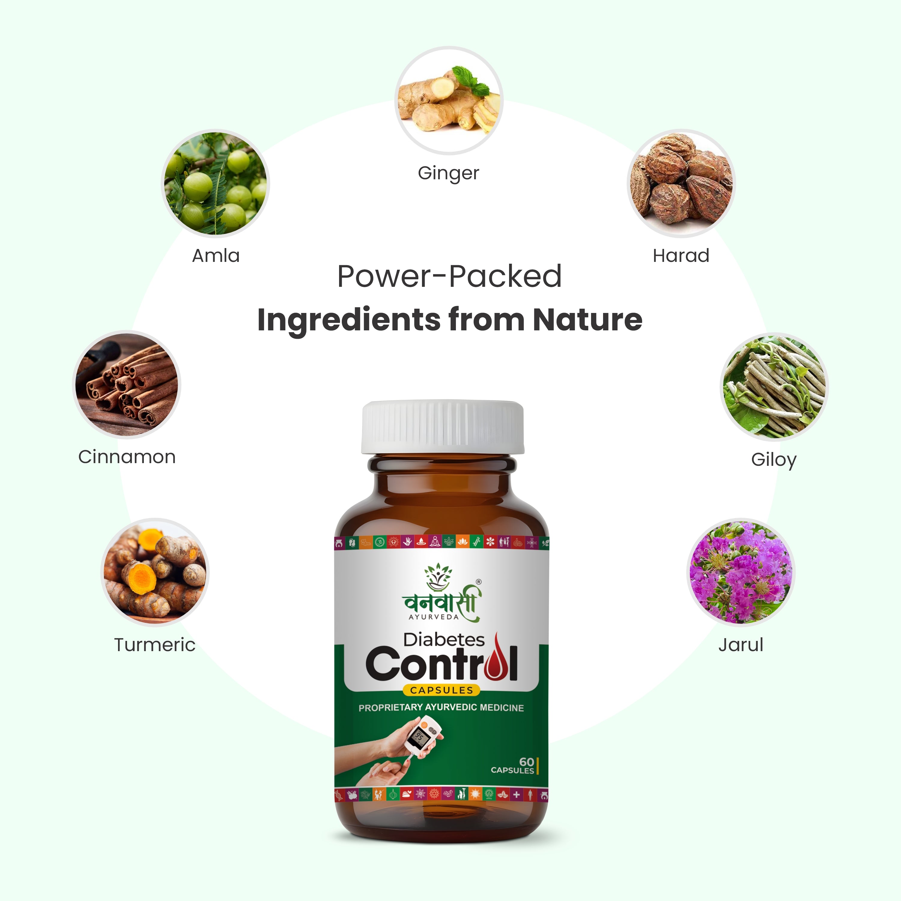 Vanvasi Ayurveda Diabetes Control Capsules blend Amla, Black Pepper & Turmeric to naturally manage blood sugar. This Ayurvedic diabetes capsule reduces insulin resistance, boosts glucose absorption & combats oxidative stress—offering a safe, effective Ayurvedic treatment for diabetes.

