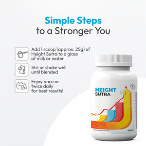 Height Sutra Vanilla Shake is an Ayurvedic height growth supplement enriched with calcium, magnesium, vitamins, and essential minerals to support bone strength, muscle development, and overall growth. Suitable as a height growth supplement for teenagers and adults, it promotes healthy digestion, energy, and long-term physical wellness with a delicious vanilla flavour.

