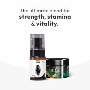 An Ayurvedic wellness duo that combines Kala Ghoda Oil with pure Shilajit to support men’s vitality, energy, and overall well-being. The oil encourages healthy circulation and external nourishment, while Shilajit helps maintain internal balance, strength, and sustained endurance for daily confidence and resilience.

