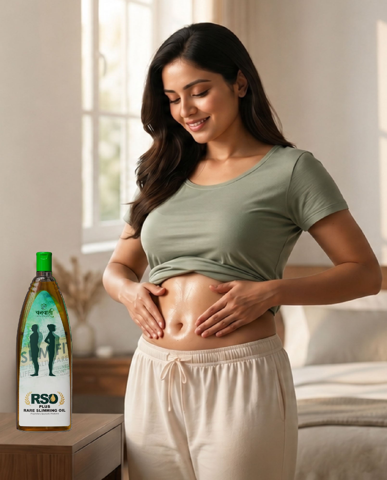 Woman holding RSO Oil bottle