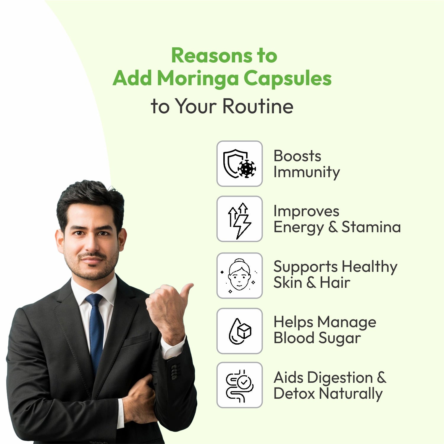 Moringa capsules provide a natural boost of energy, supports immune health, enhances digestion, and delivers powerful antioxidants. Rich in essential vitamins and minerals, they also support healthy skin and hair, helping you feel active, nourished, and balanced every day.