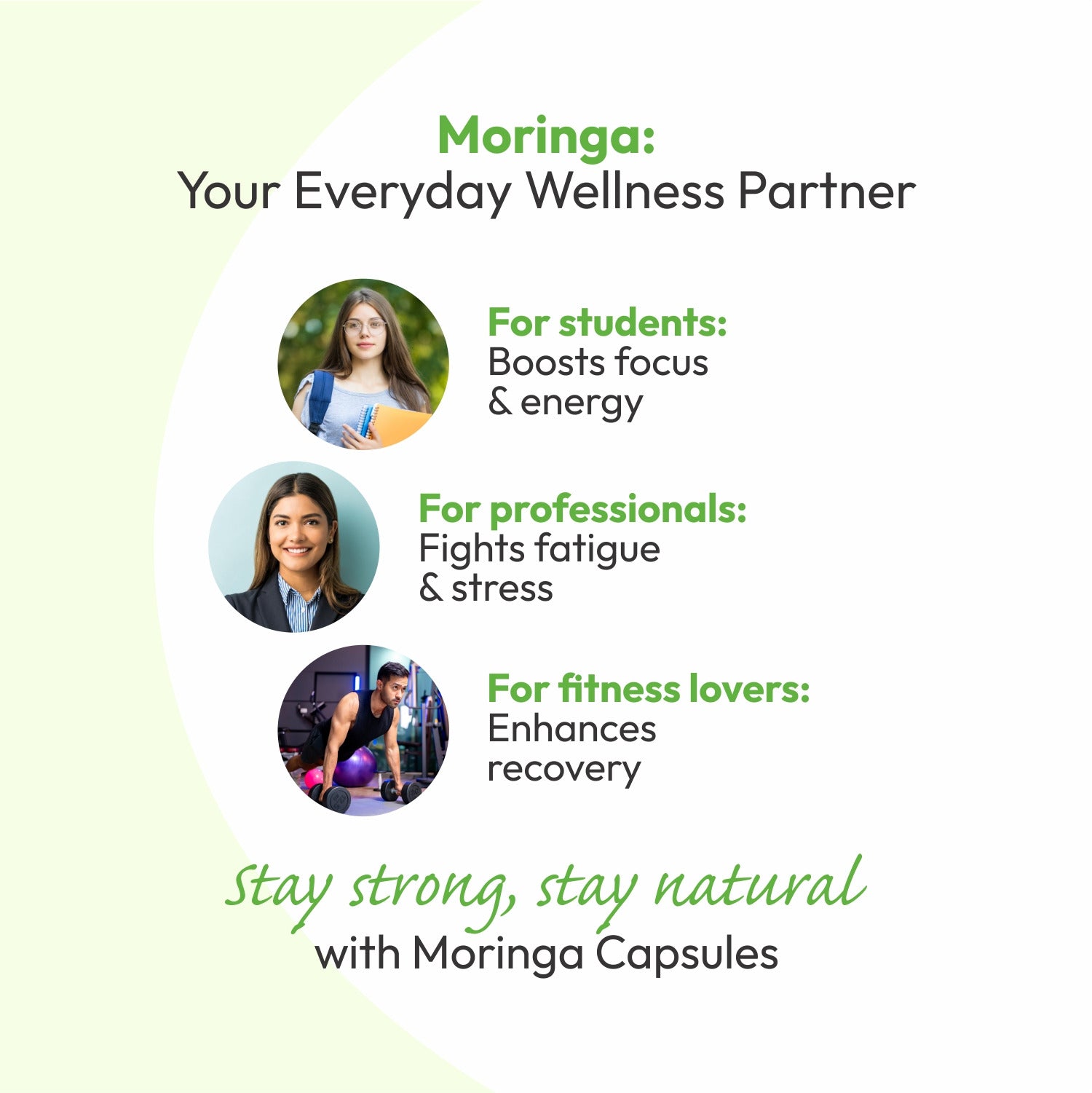 Moringa capsules provide a natural boost of energy, supports immune health, enhances digestion, and delivers powerful antioxidants. Rich in essential vitamins and minerals, they also support healthy skin and hair, helping you feel active, nourished, and balanced every day.