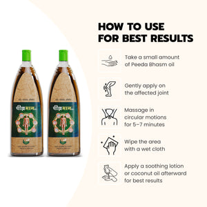 Vanvasi Ayurveda Peeda Bhasm Oil is the Best oil for knee pain & arthritis relief. It is a fast-absorbing Ayurvedic oil for joint pain made from 20+ herbs like Ashwagandha, Kalonji & Nagarmotha. It relieves knee, bone & muscle pain, reduces inflammation, and improves flexibility.

