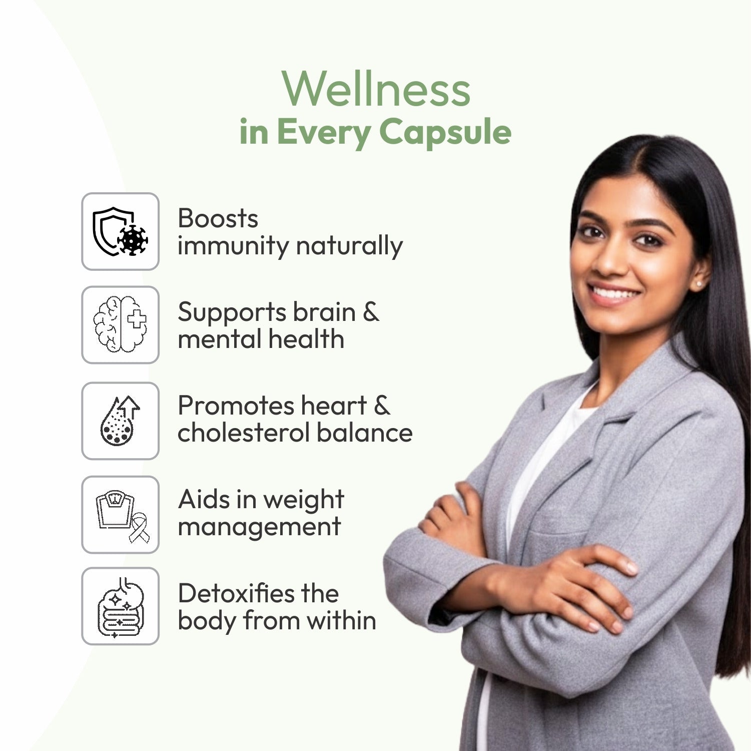 Spirulina capsules deliver a powerful dose of plant-based protein, essential vitamins, and antioxidants. They supports immunity, improves digestion, and promotes detoxification.