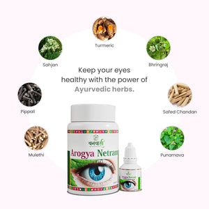 Vanvasi Ayurveda Arogya Netram Drops & Capsules Combo is a powerful Ayurvedic solution made with Bhringraj, Turmeric, and Pippali to relieve eye strain, dryness, and black spots. This combo improves retinal circulation, supports vision, and is ideal as the best eye drops for dry eyes and eye pain.