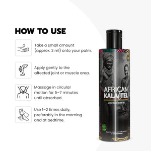 Vanvasi Ayurveda African Kala Tel, enriched with Devil’s Claw, Sallaki, Sonth & Garlic, helps relieve joint pain, muscle stiffness, and inflammation. Known for its deep-penetrating heat therapy, this African Kala Tel supports mobility and natural healing.