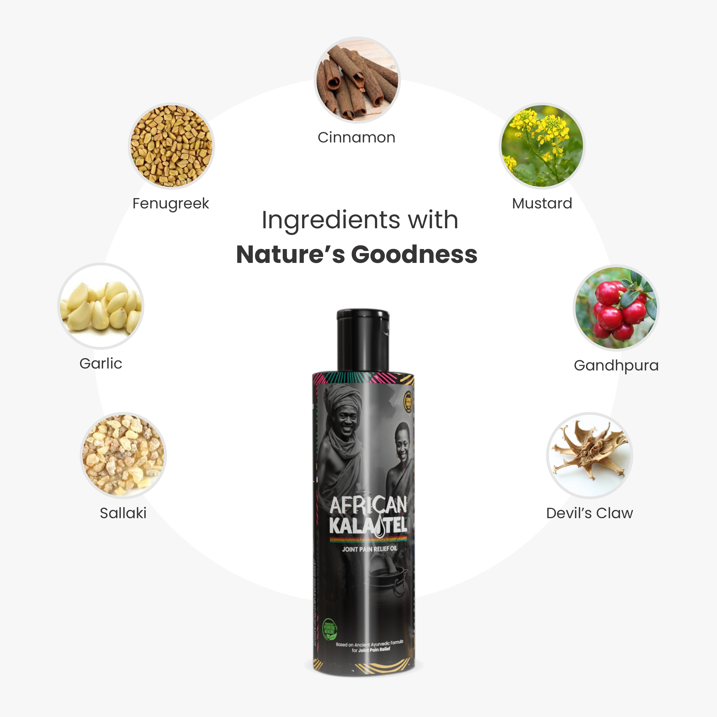 Vanvasi Ayurveda African Kala Tel, enriched with Devil’s Claw, Sallaki, Sonth & Garlic, helps relieve joint pain, muscle stiffness, and inflammation. Known for its deep-penetrating heat therapy, this African Kala Tel supports mobility and natural healing.